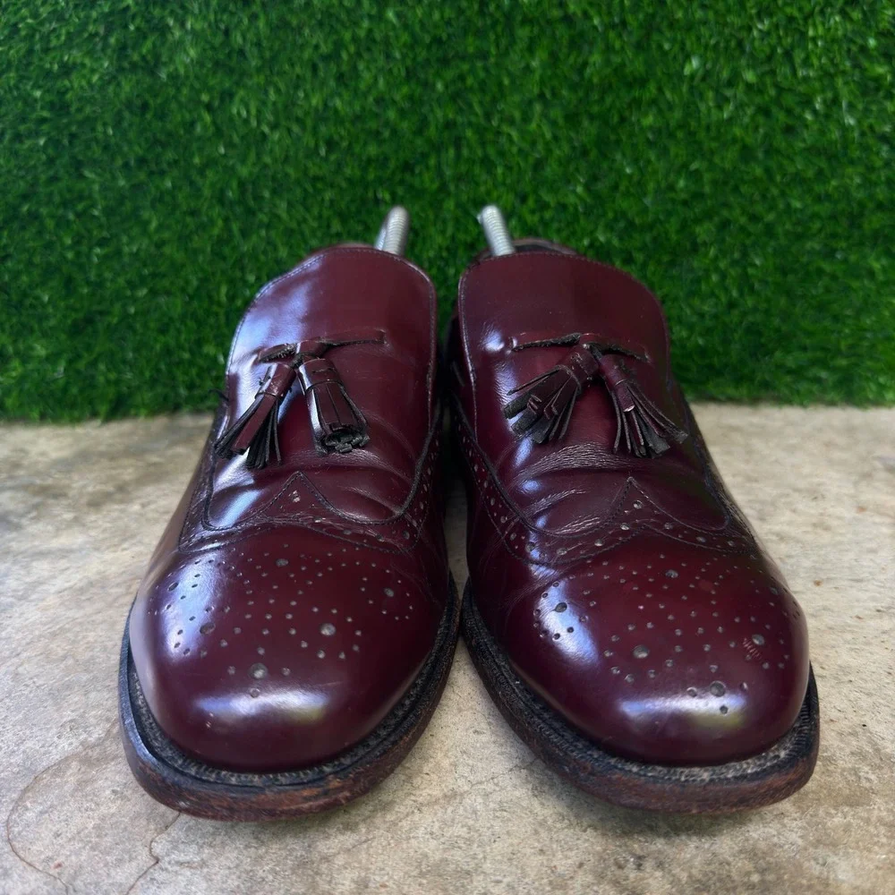Vintage 90s OAKRIDGE Tassel Loafers Wingtip Brogue Dress Shoes Burgundy 9